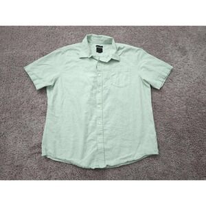 14th & Union Button‎ Up Shirt Mens XL Green Short Sleeve Linen Blend Trim Fit